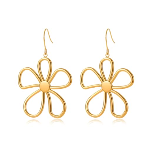 Hpoewre Goldene Blumen-Statement-Ohrringe für Frauen, große klobige Bohomian-Sommer-Strand-Blumenohrringe, unregelmäßige, mutige, übertriebene Ohrringe, Medium, Legierter Stahl, Kein Edelstein Hpoewre Goldene Blumen-Statement-Ohrringe für Frauen, große klobige Bohomian-Sommer-Strand-Blumenohrringe, unregelmäßige, mutige, übertriebene Ohrringe, Medium, Legierter Stahl, Kein Edelstein von Hpoewre