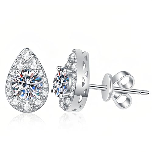 Hpoewre Moissanit-Ohrstecker für Damen/Herren, tropfenförmige Diamant-Ohrringe mit 925er Sterlingsilber, flache Rückseite und Pfosten, künstlicher Diamantschmuck für Hochzeit, Verlobung, 0.5ct*2 Hpoewre Moissanit-Ohrstecker für Damen/Herren, tropfenförmige Diamant-Ohrringe mit 925er Sterlingsilber, flache Rückseite und Pfosten, künstlicher Diamantschmuck für Hochzeit, Verlobung, 0.5ct*2 von Hpoewre