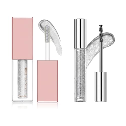Hppsctink 3.8g Weißer Lidschatten und 3.2g Wimperntusche, Pailletten-Glitzer-Schneeflocken-Mascara, Wasserfeste, wischfeste, Funkelnde Augen, eyeshadow von Hppsctink