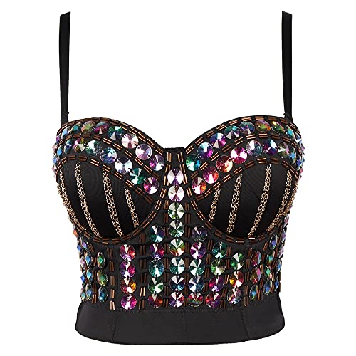 Bunte Perlenbesetzte Kette Pailletten Bauchfreies Top Sexy Weibliches Korsett - Nachtclub Party Bralette Kurzes Damen Leibchen In Bh, Damen Schulterfrei Ärmelloses Kurz Geschnittenes Mieder Tank Des von Hranoqm