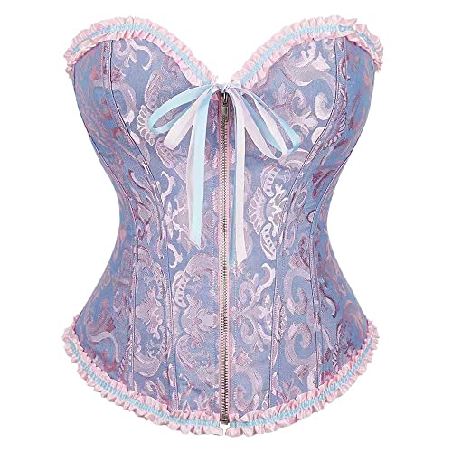 Damen Schnür Korsett Baskisches Bustier Mit Reißverschluss - Sexy Bauchkontrolle Push Up Top Taille Trainer Vollbrust Body Shaper, Verträumt Lila Jacquard Shapewear Mieder Party Cosplay Kleidung,S von Hranoqm