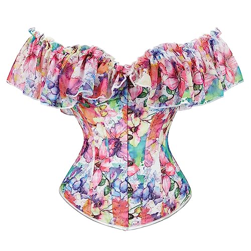 Hranoqm Bunte Bustiers-Korsetts Für Damen - Sexy Elegantes Push-Up-Top Mit Rüschenmieder Für Party Und Nachtclub, Bralette Mit Aquarell-Blumendruck, Overbust-Dessous, Schlankmachender Body Shaper,L von Hranoqm