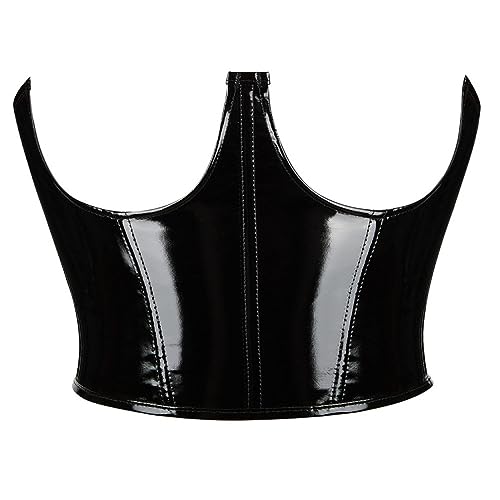 Hranoqm Damen Bustiers Korsetts Pu-Leder Mieder - Sexy Elegante Schwarze Push-Up-Dessous Retro Gothic Slim Body Shaper, Nachtclub-Party-Bralette, Schulterfrei, Überbrust-Unterwäsche,6Xl von Hranoqm