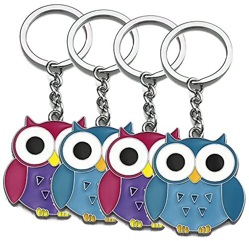 Hrbtag Eule Schlüsselanhänger, 4 Stück Schlüsselanhänger Keyring Schlüsselanhänger Cartoon Metall Schlüsselbund Anhänger Handarbeit Schlüsselanhänger Kits für Brieftasche Rucksack Handtasche von Hrbtag