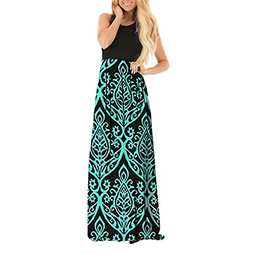 Damen Sommer Gestreift Ärmellos Lose Maxi Kleid Casual Bequeme Kleider Weiblich Stitching A-Linie Lange Boho High Waist Röcke Frauen große größen Rundhals Festliches Partykleid Strandkleid Abendkleid von Hrbtens