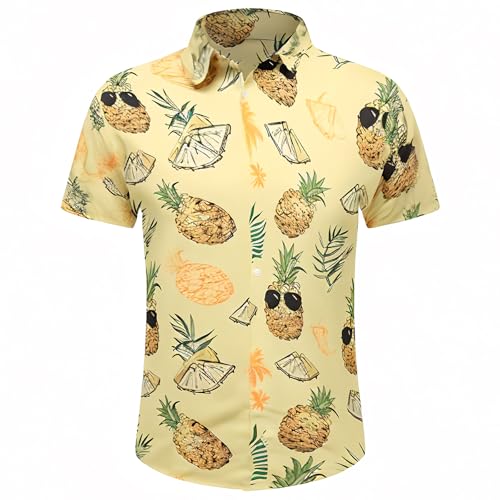 Herren Hawaiihemd Funky Blue Beach Printed Tropical Beach Shirt Casual Button Down Kurzarm Floral Shirts Tops, Grüne Ananas, L von Hrbtens