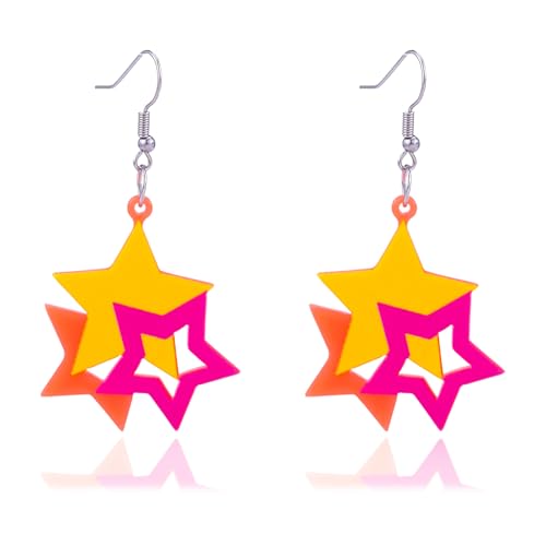 80er 90er Jahre Neon Lightning Star Ohrringe für Frauen Bunte geometrische Stern Lightning Ohrringe Retro Acryl durchbrochen baumeln Tropfen Ohrringe für 80er 90er Jahre Kostüm Outfits Glow Party von Hremhoo