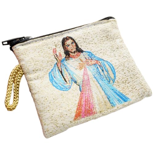 Katholische Stickerei Barmherzigkeit Jesu Christi Rosenkranz Tasche Münzbeutel Für Frauen Rosenkranz Etui Geldbörse Bulk Rosenkränze Herren Perlen Halskette Beutel von Hrippy