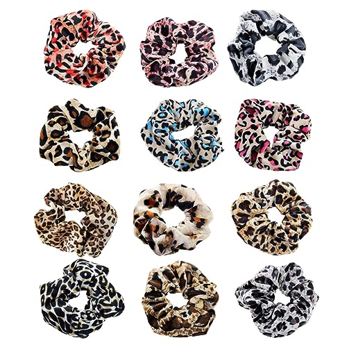 Hrlace 12 Stk Haargummi Scrunchie Leopard Haargummis Pferdeschwanz Halter Haarband Haarschmuck Stoff Haarbänder Elastische Samt Weiche Gummibänder für Frauen und Mädchen 12 Farben von Hrlace