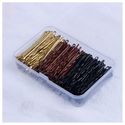 Hrlace 150 Stück Haarnadeln 5cm Bobby Pins Haarklemmen Damen Wellenform Haarspange Hair Pin Metall Haarklammer mit Box für Frauen Mädchen Kinder Haarzusätze Alle Haartypen Schwarz + Gold + Kaffee von Hrlace