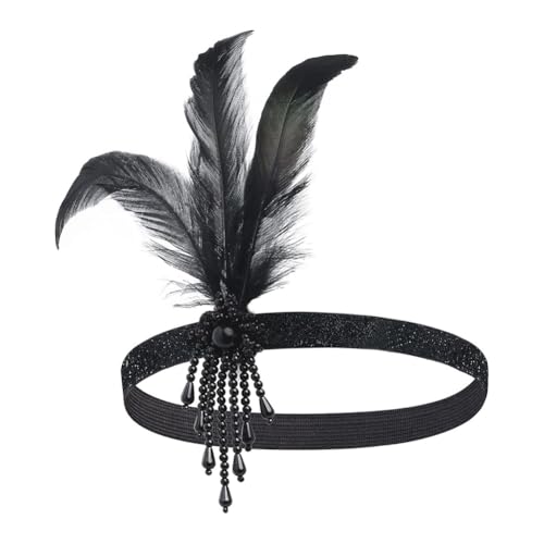 Hrlace 1920er Feder Stirnband Damen Gatsby Kostüm Accessoires 20er Jahre Flapper Feder-Haarband Vintage Schwarz Kopfbedeckung Haarschmuck für Frauen Mädchen Abschlussball Themenparty 1# von Hrlace