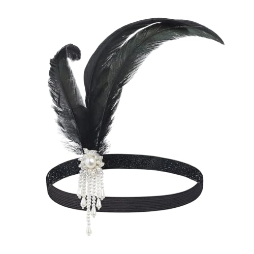 Hrlace 1920er Feder Stirnband Damen Gatsby Kostüm Accessoires 20er Jahre Flapper Feder-Haarband Vintage Schwarz Kopfbedeckung Haarschmuck für Frauen Mädchen Abschlussball Themenparty 2# von Hrlace