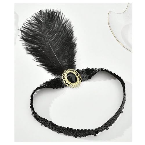 Hrlace 1920er Feder Stirnband Damen Gatsby Kostüm Accessoires 20er Jahre Flapper Feder-Haarband Vintage Schwarz Kopfbedeckung Haarschmuck für Frauen Mädchen Abschlussball Themenparty 4# von Hrlace