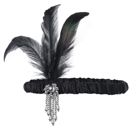 Hrlace 1920er Flapper Accessoires Set Damen Kostüm Great Gatsby Zubehör 20er Jahre Themenset Halloween Zubehör mit Feder Stirnband Kopfbedeckung Lange Handschuhe Kunstperlen Halskette Ohrringe 10# von Hrlace
