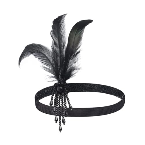 Hrlace 1920er Flapper Accessoires Set Damen Kostüm Great Gatsby Zubehör 20er Jahre Themenset Halloween Zubehör mit Feder Stirnband Kopfbedeckung Lange Handschuhe Kunstperlen Halskette Ohrringe 9# von Hrlace