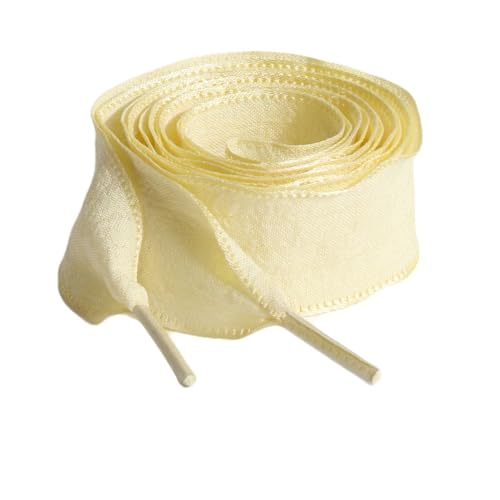 Hrlace 2 Paar Flach Ribbon Schnürsenkel 2.5 cm Breite Plissierte-Schnürsenkel Modische Ersatz Schuhbänder für Turnschuhe Laufschuhe Sportschuhe Damen Mädchen Erwachsene Kinder Gelb 100cm von Hrlace