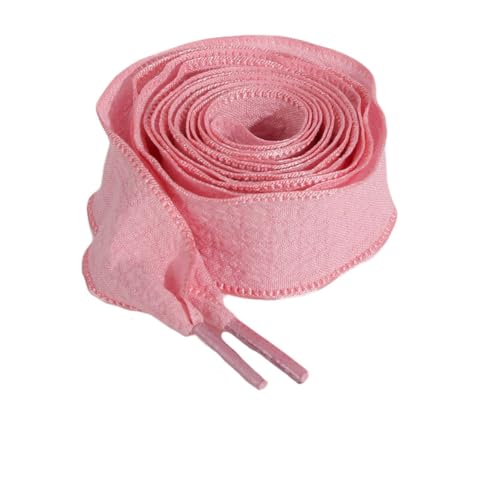 Hrlace 2 Paar Flach Ribbon Schnürsenkel 2.5 cm Breite Plissierte-Schnürsenkel Modische Ersatz Schuhbänder für Turnschuhe Laufschuhe Sportschuhe Damen Mädchen Erwachsene Kinder Rosa 140cm von Hrlace