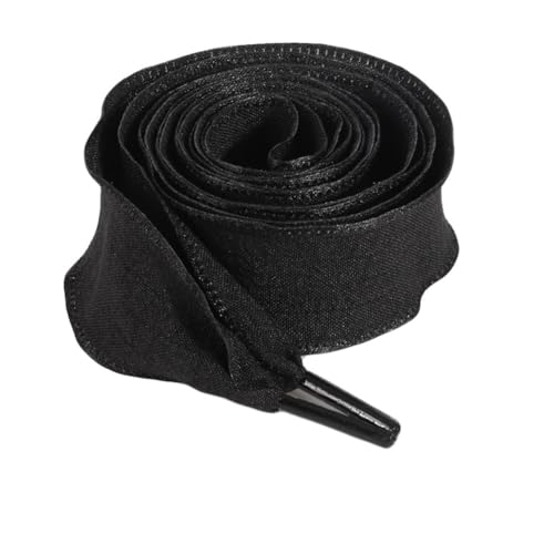 Hrlace 2 Paar Flach Ribbon Schnürsenkel 2.5 cm Breite Plissierte-Schnürsenkel Modische Ersatz Schuhbänder für Turnschuhe Laufschuhe Sportschuhe Damen Mädchen Erwachsene Kinder Schwarz 80cm von Hrlace