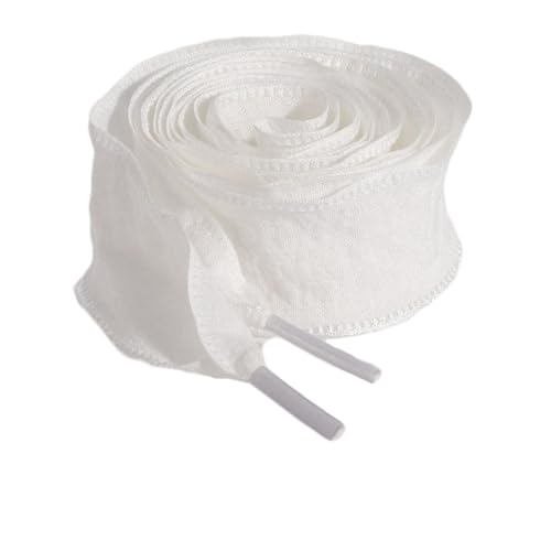 Hrlace 2 Paar Flach Ribbon Schnürsenkel 2.5 cm Breite Plissierte-Schnürsenkel Modische Ersatz Schuhbänder für Turnschuhe Laufschuhe Sportschuhe Damen Mädchen Erwachsene Kinder Weiß 80cm von Hrlace