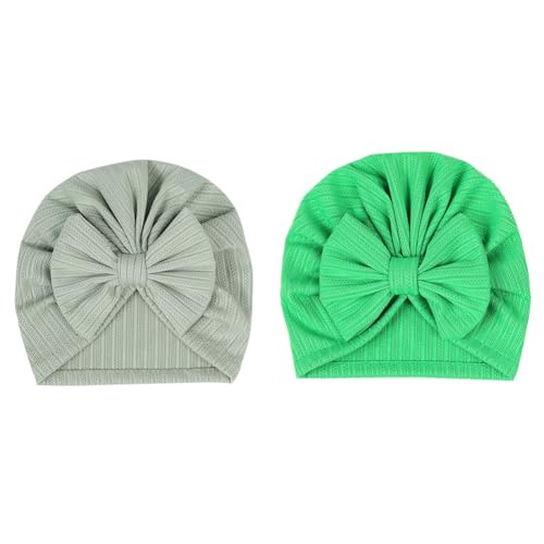 Hrlace 2 Stück Babymütze Neugeborene Babymütze Weiche Baby Turban Mütze mit Schleife Infant Beanie Mütze Säugling Mädchen Jungen Mütze für Baby Neugeborene Kleinkinder Grün + Hellgrün von Hrlace
