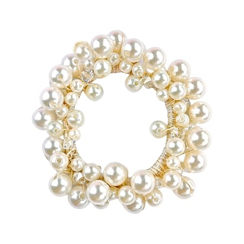 Hrlace 2 Stück Haargummi mit Perlen Haargummis Perlen Haarbänder Damen Elastische Haarseil Weiß Perlen Stirnbänder Pferdeschwanz Halter Scrunchies Haare Ringe für Frauen Mädchen und Kinder 3# von Hrlace