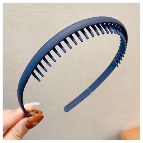 Hrlace 2 Stück Haarreifen mit Zähne Kunststoff Haarband Rutschfeste Stirnbänder Haarbänder mit Anti-Rutsch Kamm Dünn Stirnband Mode Kopfbedeckung für Damen Mädchen Outdoor Sports Yoga Marineblau von Hrlace