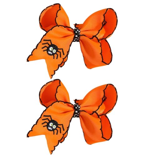 Hrlace 2 Stück Halloween Schleifen Haarspangen Mädchen Haarschleife Kürbisse Spinne Stickerei Haarclips Haarschmuck mit Schleife Haarnadeln für Halloween-Party Cosplay Kinder Frauen Orange von Hrlace