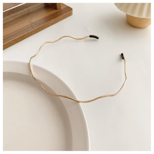 Hrlace 2 Stück Metall Haarband Elastisches Haarreifen Männer Frauen Stirnband Rutschfeste Multi Style Haarbänder für Outdoor Sport Fitness Yoga Make up Waschen Schönheitspflege Goldene Welle von Hrlace
