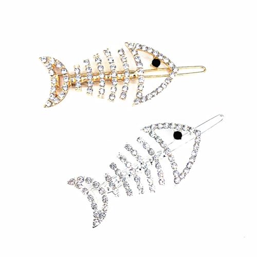 Hrlace 2 Stück Strass Haarspangen Glitzer Kristall Strass Haarspange Pin Strass Fisch Knochen Haarspangen Damen Haarschmuck Gold Silber Haarnadel Haar Clips Accessoire für Frauen Mädchen von Hrlace