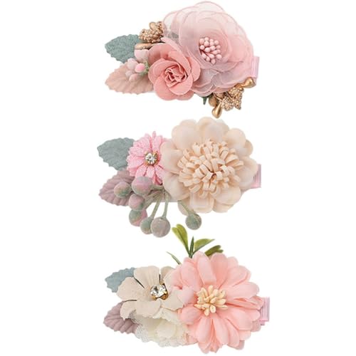 Hrlace 3 Stück Blume Haarklammern Mädchen Künstliche Blumen Haarspangen Haarschmuck Set Baby Haarschleife Blumenclip Kinder kopfblume Haarclip Blume-Haarklammer Haar Clip für Geschenk 6# von Hrlace