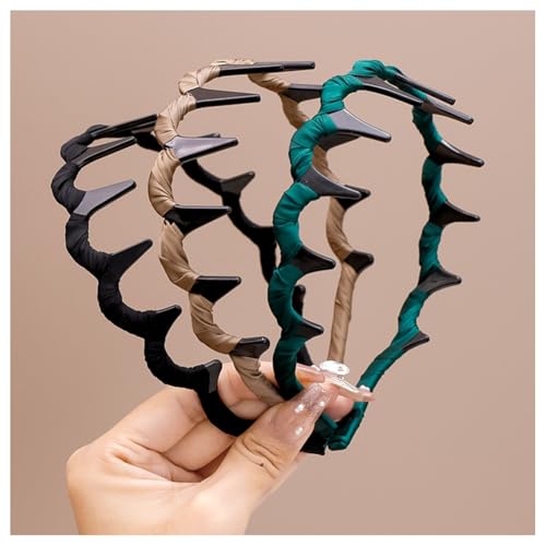 Hrlace 3 Stück Stirnband Zick-Zack Haarkamm Gewellte Haarreifen Haifischzahn Stirnband Tuch Zickzack Haarschmuck Rutschfestes Haarband für Damen Mädchen Sport Tägliches Make Up Fitness Farbmischung von Hrlace