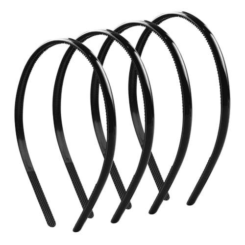Hrlace 4 Stück Haarband Rutschfeste Haarreifen Kunststoff Stirnbänder 8mm Dünne Haarbänder mit Anti-rutsch Zähne DIY-Haarband Einfach Haarreif Plastik Stirnband für Frauen und Männer Glänzend schwarz von Hrlace