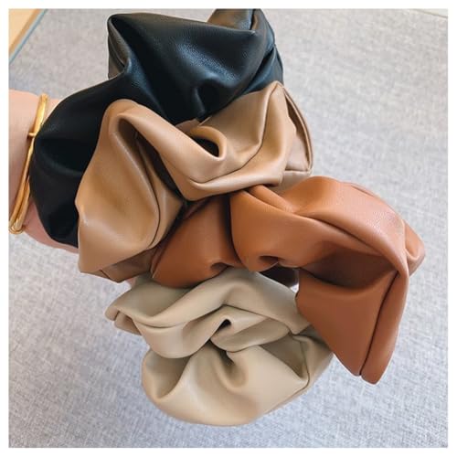 Hrlace 4 Stück Haargummis Elastische Haarbänder Leder Haarschmuck Elastisches Haargummis Wasserdicht Scrunchies für Frauen Mädchen Geburtstage Festival Partys Schule Performance Dance von Hrlace