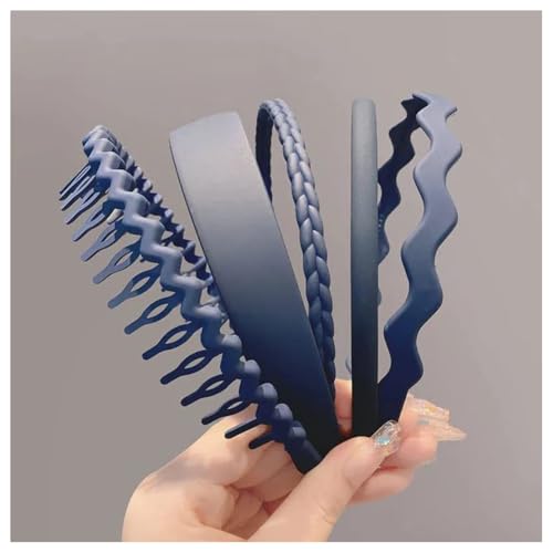Hrlace 5 Stück Haarreifen Kunststoff Stirnbänder mit Anti-Rutsch Zähnen Mehrere Stile Haarbänder Gewellte Stirnband Rutschfestes Zickzack Haarband Haarschmuck für Damen Herren Mädchen Marineblau von Hrlace
