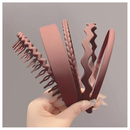 Hrlace 5 Stück Haarreifen Kunststoff Stirnbänder mit Anti-Rutsch Zähnen Mehrere Stile Haarbänder Gewellte Stirnband Rutschfestes Zickzack Haarband Haarschmuck für Damen Herren Mädchen Burgunderrot von Hrlace