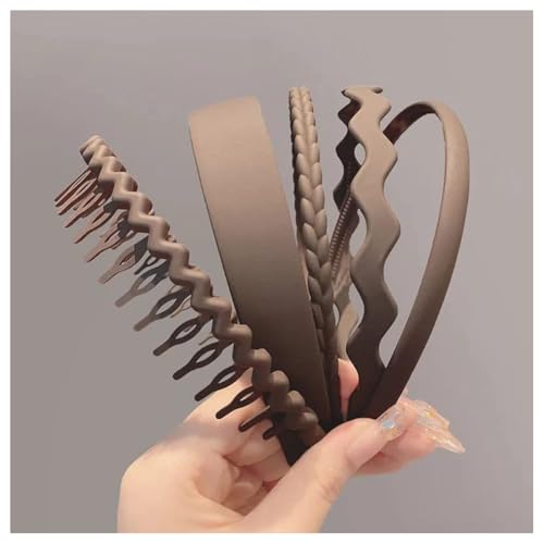 Hrlace 5 Stück Haarreifen Kunststoff Stirnbänder mit Anti-Rutsch Zähnen Mehrere Stile Haarbänder Gewellte Stirnband Rutschfestes Zickzack Haarband Haarschmuck für Damen Herren Mädchen Kaffee von Hrlace