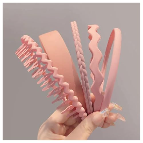 Hrlace 5 Stück Haarreifen Kunststoff Stirnbänder mit Anti-Rutsch Zähnen Mehrere Stile Haarbänder Gewellte Stirnband Rutschfestes Zickzack Haarband Haarschmuck für Damen Herren Mädchen Rosa von Hrlace