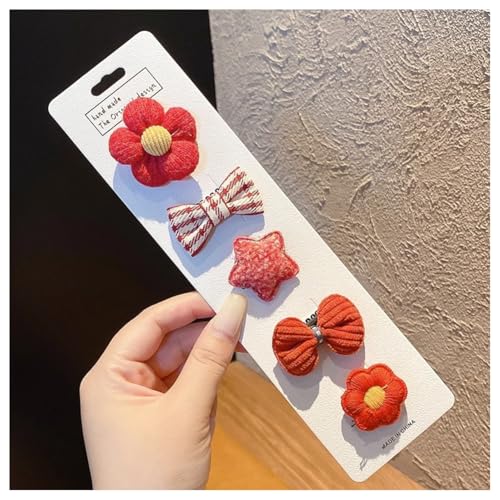 Hrlace 5 Stück Haarspangen Mädchen Niedlicher Haarnadel bunte Kleine Blumen Schleifen Haarschmuck handgemachte Stoff Haarschellen Haarschleifen-Haarspangen für Baby Kleinkinder Kinder Teenager 2# von Hrlace