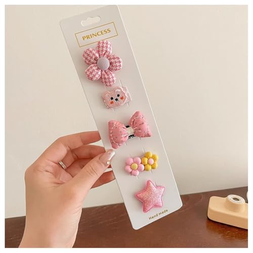 Hrlace 5 Stück Haarspangen Mädchen Niedlicher Haarnadel bunte Kleine Blumen Schleifen Haarschmuck handgemachte Stoff Haarschellen Haarschleifen-Haarspangen für Baby Kleinkinder Kinder Teenager 21# von Hrlace