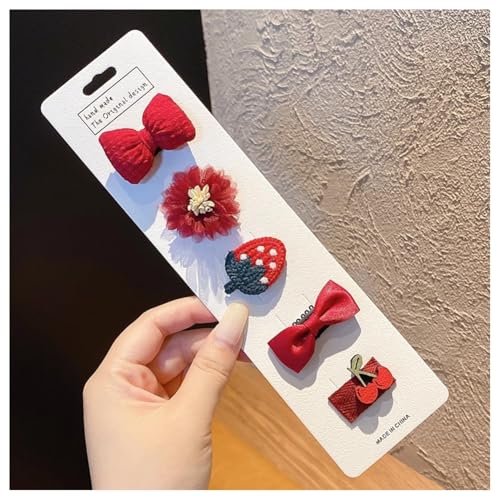 Hrlace 5 Stück Haarspangen Mädchen Niedlicher Haarnadel bunte Kleine Blumen Schleifen Haarschmuck handgemachte Stoff Haarschellen Haarschleifen-Haarspangen für Baby Kleinkinder Kinder Teenager 3# von Hrlace