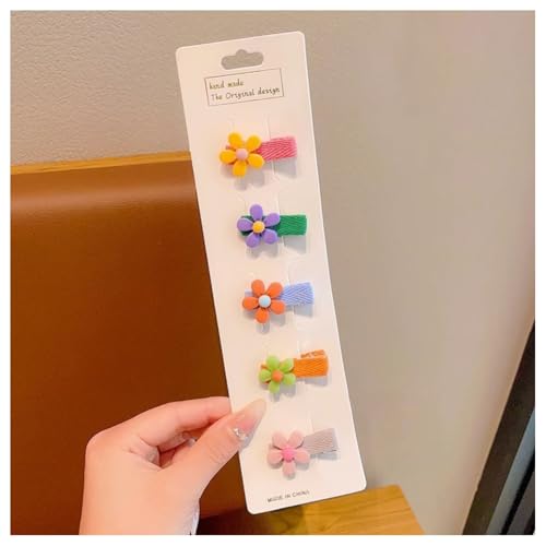 Hrlace 5 Stück Haarspangen Mädchen Niedlicher Haarnadel bunte Kleine Blumen Schleifen Haarschmuck handgemachte Stoff Haarschellen Haarschleifen-Haarspangen für Baby Kleinkinder Kinder Teenager 4# von Hrlace