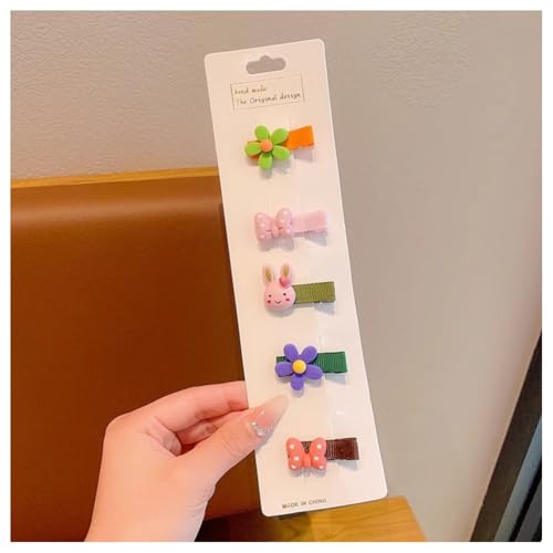 Hrlace 5 Stück Haarspangen Mädchen Niedlicher Haarnadel bunte Kleine Blumen Schleifen Haarschmuck handgemachte Stoff Haarschellen Haarschleifen-Haarspangen für Baby Kleinkinder Kinder Teenager 5# von Hrlace