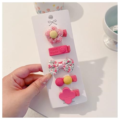 Hrlace 5 Stück Haarspangen Mädchen Niedlicher Haarnadel bunte Kleine Blumen Schleifen Haarschmuck handgemachte Stoff Haarschellen Haarschleifen-Haarspangen für Baby Kleinkinder Kinder Teenager 7# von Hrlace