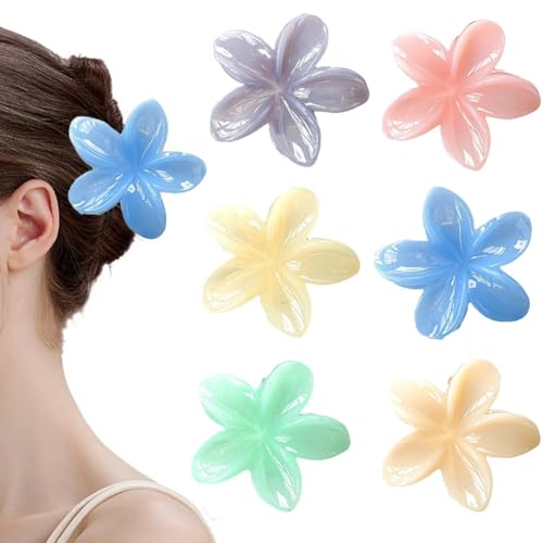 Hrlace 6 Stück Blumen Haarklammer Blume Haarspange Rutschfeste Flower Hair Clip Haarklammer Egg Flower Hair Claw Clips hawaiianische Blumen Klauenklammern für Damen Frauen Dick Dünn Haar von Hrlace