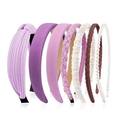 Hrlace 7 Stück Haarreifen Set Damen Verschiedene Modelle Stirnbänder Perlen Stirnbänd Blumen Haarreif Rutschfeste Gepolsterte Haarband Vintage Mode Haarschmuck für Frauen Mädchen 10# von Hrlace