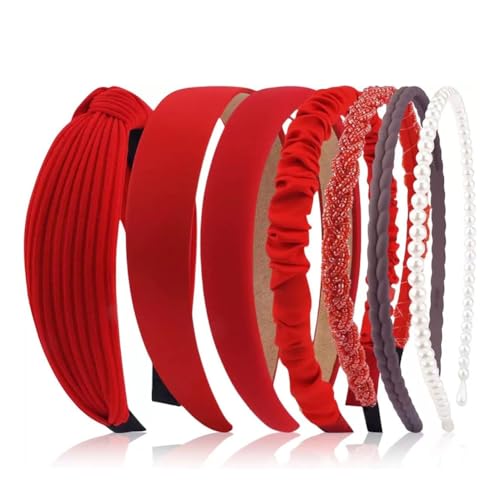 Hrlace 7 Stück Haarreifen Set Damen Verschiedene Modelle Stirnbänder Perlen Stirnbänd Blumen Haarreif Rutschfeste Gepolsterte Haarband Vintage Mode Haarschmuck für Frauen Mädchen 12# von Hrlace