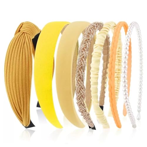 Hrlace 7 Stück Haarreifen Set Damen Verschiedene Modelle Stirnbänder Perlen Stirnbänd Blumen Haarreif Rutschfeste Gepolsterte Haarband Vintage Mode Haarschmuck für Frauen Mädchen 7# von Hrlace