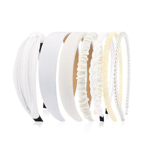 Hrlace 7 Stück Haarreifen Set Damen Verschiedene Modelle Stirnbänder Perlen Stirnbänd Blumen Haarreif Rutschfeste Gepolsterte Haarband Vintage Mode Haarschmuck für Frauen Mädchen Weiß 4# von Hrlace