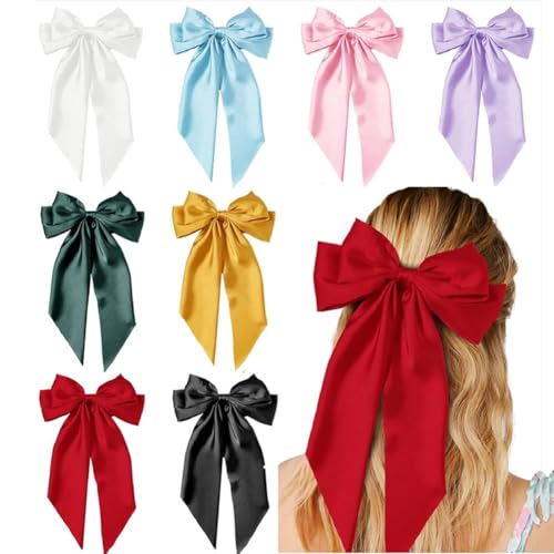 Hrlace 8 Stück Haarspange mit Schleife für Damen Einfarbige Haarnadel mit Großer Schleife französische Haarspangen mit langem Band Haarschleifen Clips Accessoires für Mädchen Frauen von Hrlace
