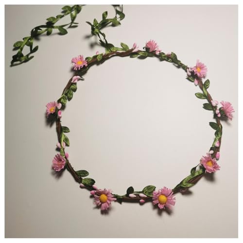 Hrlace Blumenkranz Haare Haar Braut Haarschmuck Kleine Gänseblümchen-Blumenkranz Künstliche Blumen Haarbänder Boho Kopfschmuck für Damen Mädchen Hochzeit Zeremonie Festival Party Strand Rosa von Hrlace